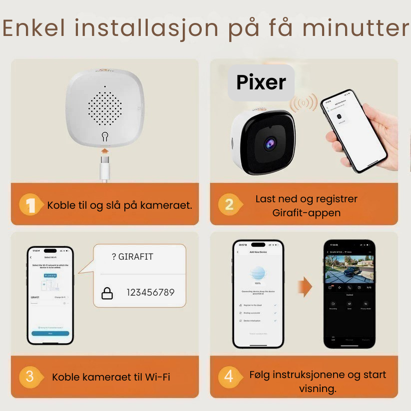 Pixer™3MP 2K vinduskamera – To-bånds WiFi innendørs sikkerhet