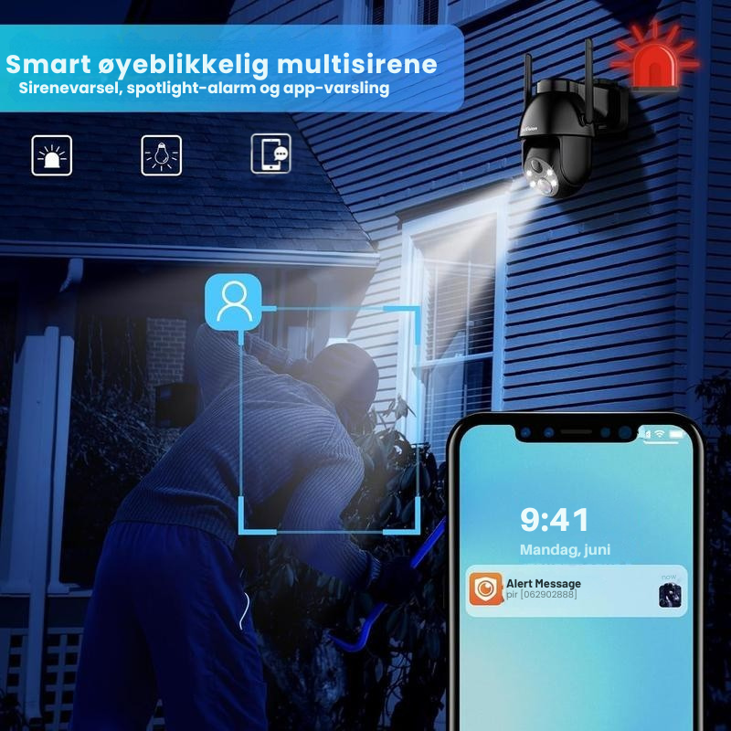 Pixer™Kraftig 1080P HD solcelle Wi-Fi sikkerhetskamera med spotlight