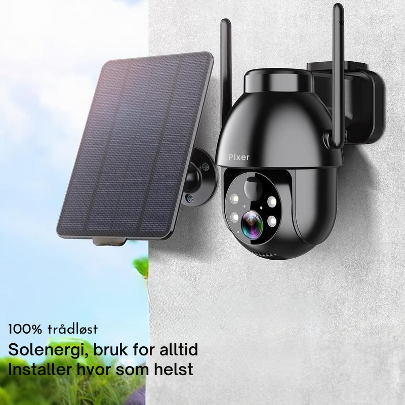 Pixer™Kraftig 1080P HD solcelle Wi-Fi sikkerhetskamera med spotlight