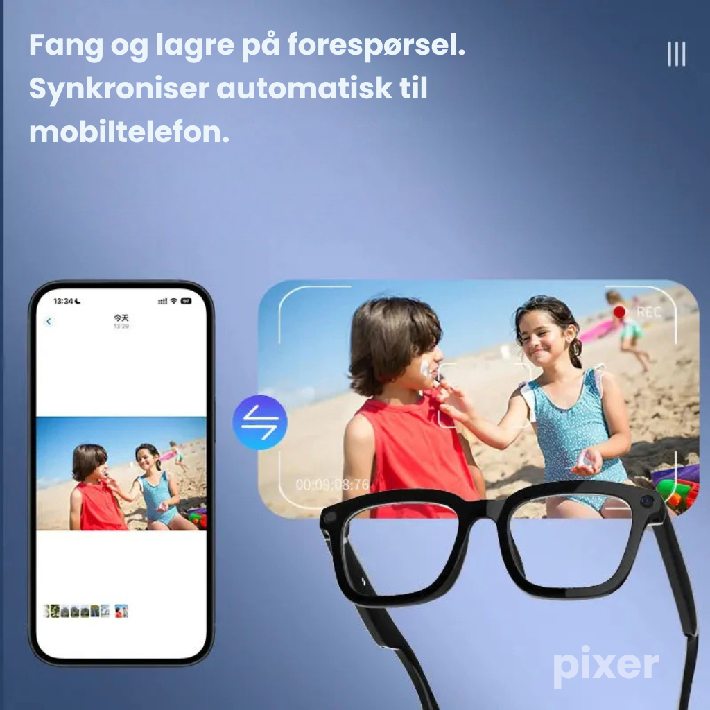 Smarte AI-kamera-briller med 8MP fotokromatiske linser