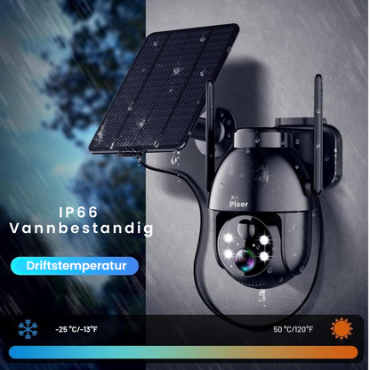 Pixer™Kraftig 1080P HD solcelle Wi-Fi sikkerhetskamera med spotlight
