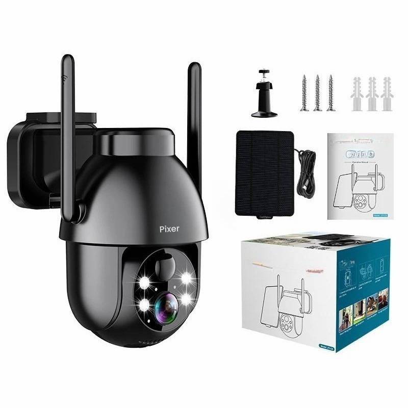 Pixer™Kraftig 1080P HD solcelle Wi-Fi sikkerhetskamera med spotlight