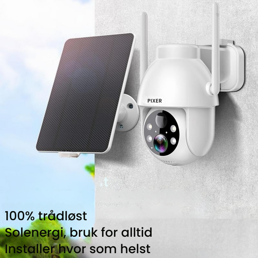 Pixer™Kraftig 1080P HD solcelle Wi-Fi sikkerhetskamera med spotlight