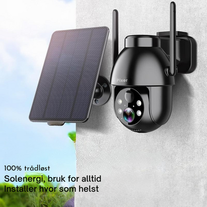 Pixer™Kraftig 1080P HD solcelle Wi-Fi sikkerhetskamera med spotlight