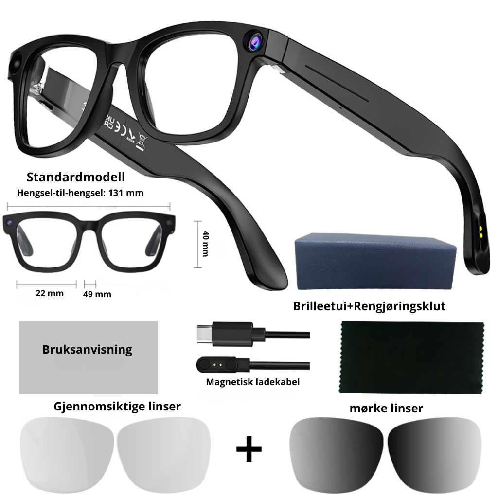 Smarte AI-kamera-briller med 8MP fotokromatiske linser